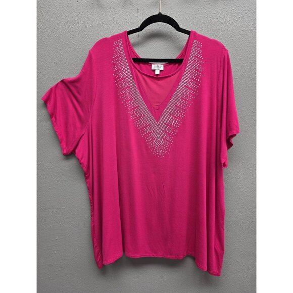 Avenue Shirt Womens 2X V Neck Short Sleeve Studded Embellished Top Plus Size - Picture 1 of 9